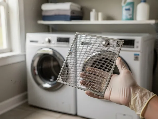 Shaker Heights Dryer Vent Cleaning specialist performing detailed lint trap cleaning service in Shaker Heights